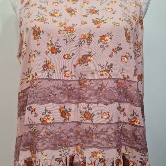 Logo Lavish Lori Goldstein Pink Floral Lace Sleeveless Tunic Top US 8 - Picture 7 of 15
